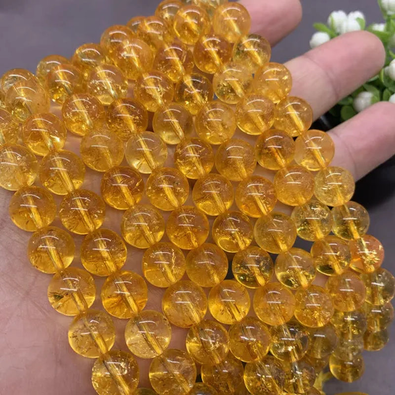 Yellow Citrine Cracked Crystal Bead Stone Round 4-12mm Gemstone Loose Spacer DIY