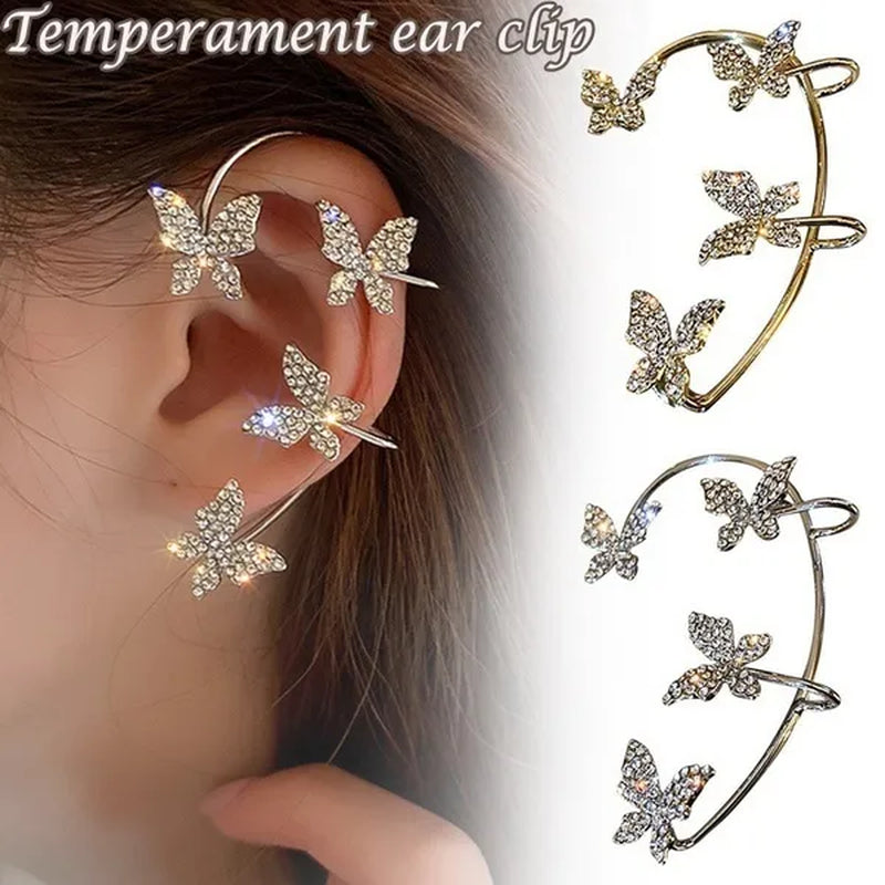 Zircon Butterfly Earrings Butterfly Wrap Around Ear Earrings Adjustable Ear Cuff Earrings for Women Non-Pierced Zircon Butterfly Earrings No Pierced Ears Needed