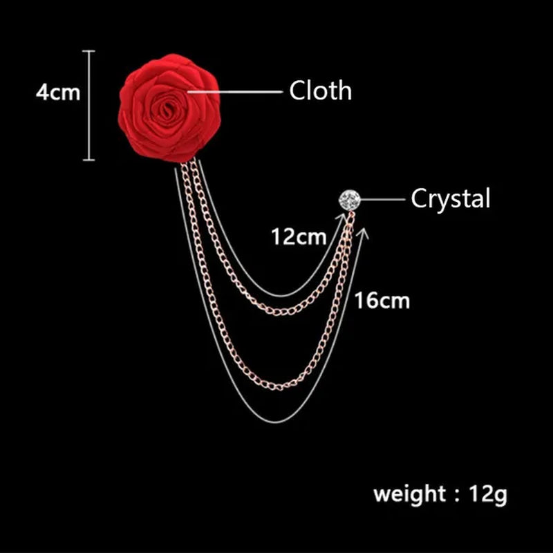 Korean Bridegroom Wedding Brooches Cloth Art Hand-made Rose Flower Brooch Lapel Pin Badge Tassel Chain Men's Suit Accessories
