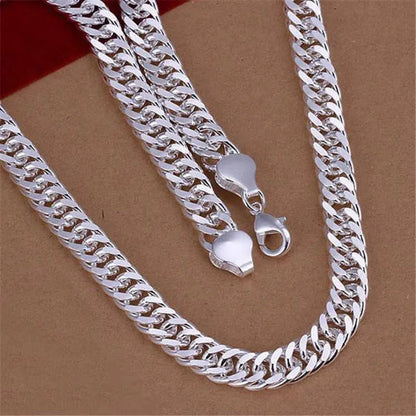 925 Sterling Silver 6MM/10MM Thick Tight Filled Heavy 925 Solid Silver Double Cuban Link Chain Necklace&Bracelet Fashion Jewelry Set(20/22/24 inches)for Women and Men