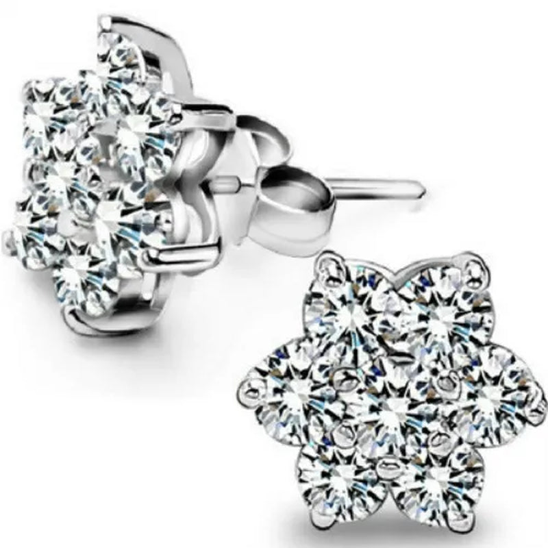 Princess Silver Cute Snowflake CZ Diamond Earrings Stud Earrings for Women