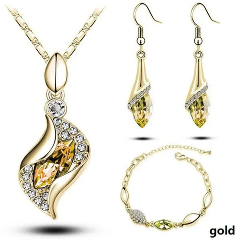 2022 Elegant Luxury Simple 18k Gold Sterling Silver Rose Gold Color Austrian Crystal Pendant Necklace Earring Bracelet 925 Sterling Silver Engagement Jewelry Set Lady Gift Birthday Gift Jewelry Set