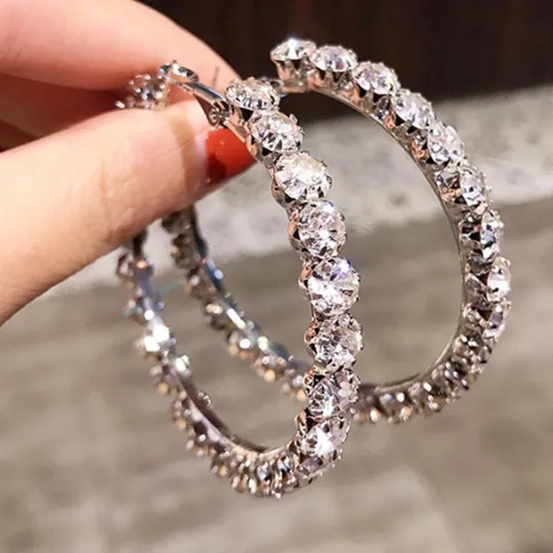 Fashion Silver Color Round Hoop Earrings for Women Romantic Bride Jewelry Wedding Accessories Party Gift