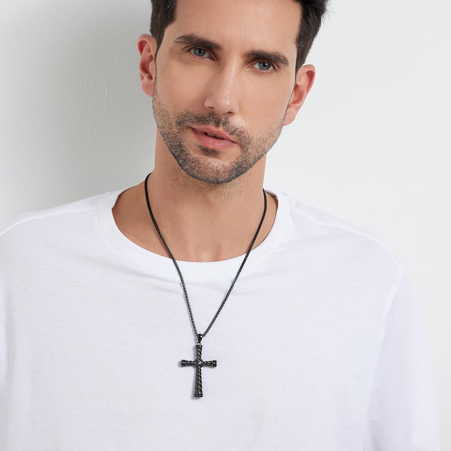 Men'S Cross Necklace 316L Stainless Steel Large Heavy Cross Pendant for Men Polished Jewelry Rolo Chain with 22'' 24'' 26''