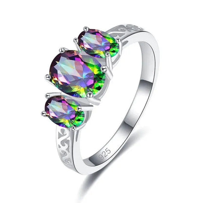 Classic Wedding Ring Stamped 925 Silver Rainbow/Blue Sapphire Women's Fashion Jewelry Engagement Gifts