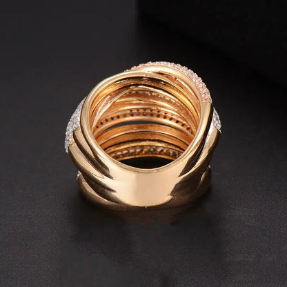 Gloriya Luxury Indian Yellow Gold Plated Women Statement Jewelry Micro Pave African Tiny AAA Cubic Zirconia Wedding Party Large Finger Ring for Ladies