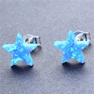 Fashion Elegant Five-Pointed Star Fire Opal Stud Earring S925 Sterling Silver Earring for Women Girl