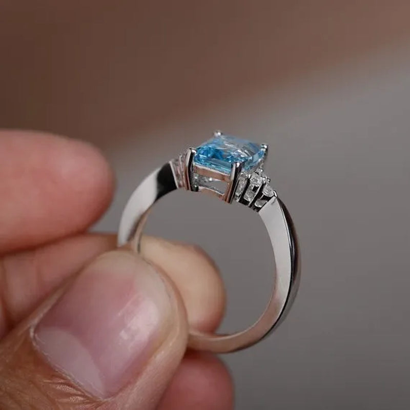 Exquisite Women'S 925 Sterling Silver Ring Princess Cut Mystic Rainbow Topaz Engagement Diamond Jewelry Christmas Birthday Proposal Gift Halloween Party Wedding Band Rings Size 6 - 10