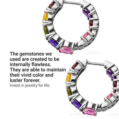 Shop LC inside Out Hoop Earrings - Cubic Zirconia Ion Plated Stainless Steel Huggie Earrings for Women - Multicolor CZ Gemstone inside outside Hoops Graduation Gift