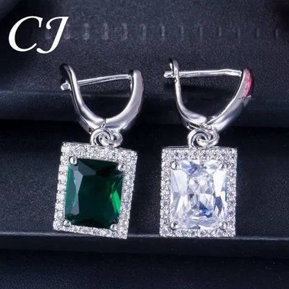 CANDICE Top Grade Bright Square Yellow Pave Sterling Silver Pendant Necklace Earrings and Ring with Tiny CZ Stone Jewelry 3 Pcs Sets for Women Dress Accessories