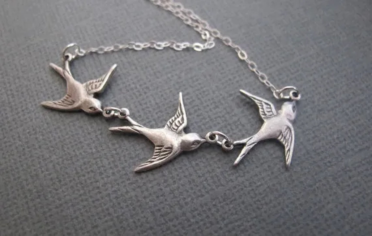 Three Dove Charm Necklace Bird Necklace