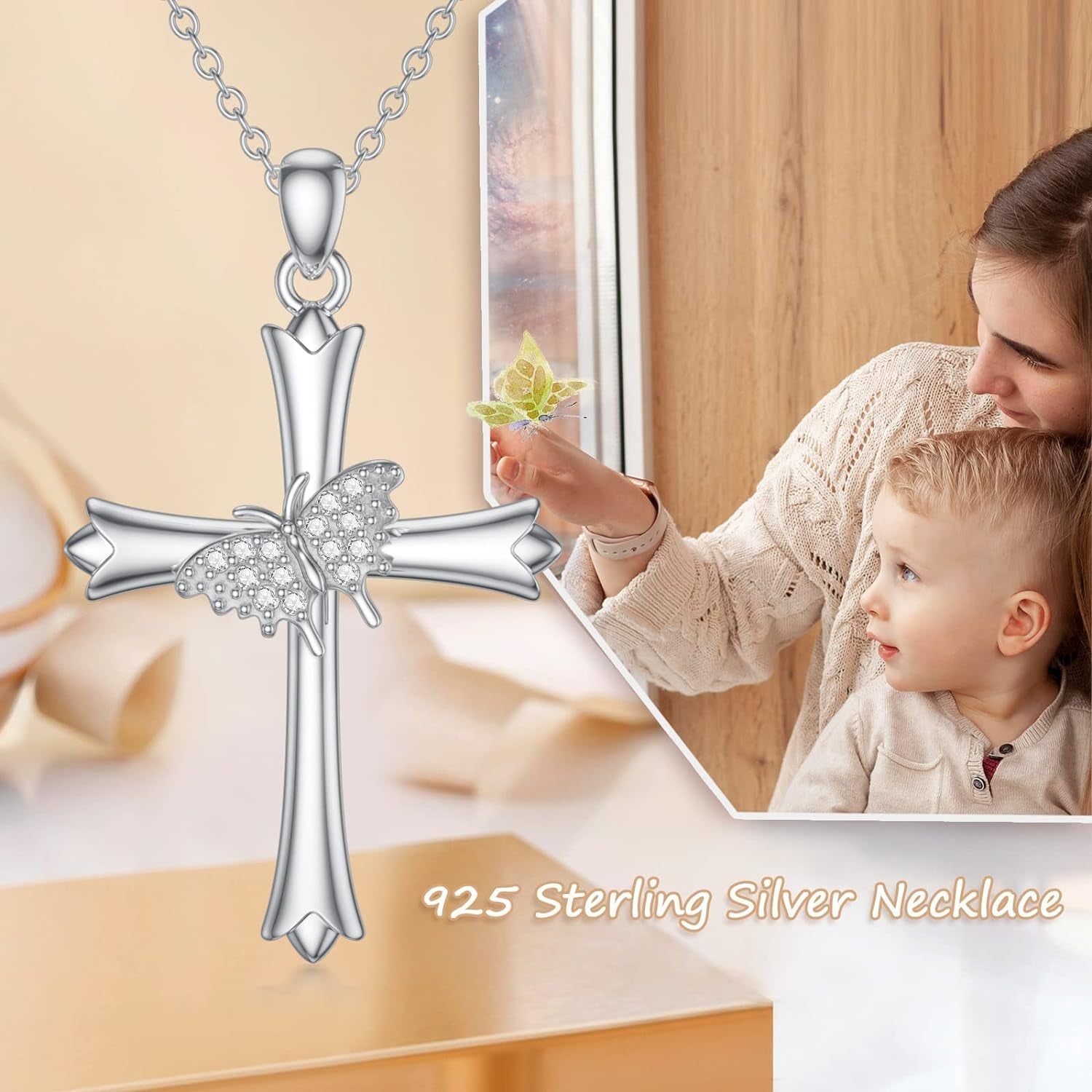 Diamond Cross Necklace for Women 925 Sterling Silver D Color Diamonds Cross Pendant Religious Jewelry Gifts for Birthday Christmas Mother'S Day