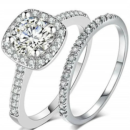 Exquisite Womens White Gold/Yellow Gold/Rose Gold/Black Gold White Zircon Wedding Jewelry Bridal Ring Set Size 6-10 Arrow