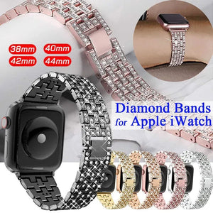 Compatible with Apple Watch Bands 44mm 42mm 40mm 38mm for iWatch Strap Series 6/SE/5/4/3/2/1 Replacement Metal Wristband Bling Diamond Band