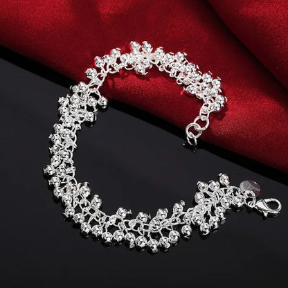 Women's Charm 925 Sterling Silver Fringe Line Frosted Beads Bracelets Elegant Necklace Bridal Wedding Jewelry Set