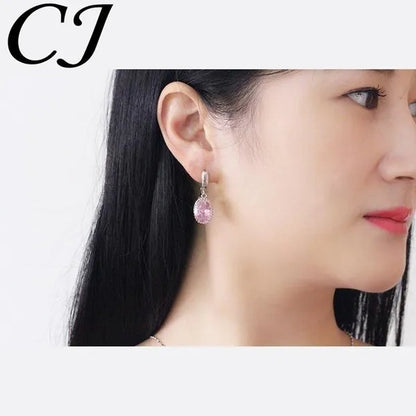 CANDICE Romantic Round Shaped Purple Crystal Sterling Silver Plated Jewelry Set For Party Necklace Earrings Ring Sets（US 6-9)