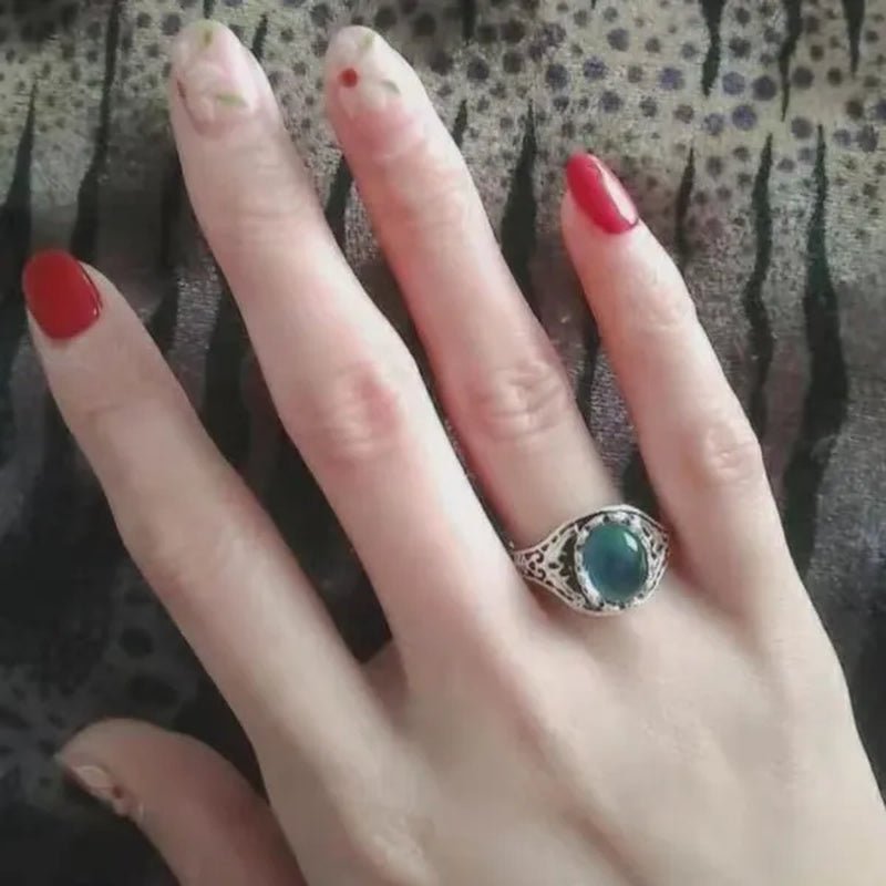Elegant and Fashionable Retro Women's Ring, Women's Jewelry Accessories Inlaid with Temperature - sensitive Change of The Color of The Main Stone, Romantic Bride Engagement Wedding Rings, Christmas, Anniversary and Birthday Gifts for Her - WORLD TIME VISITS