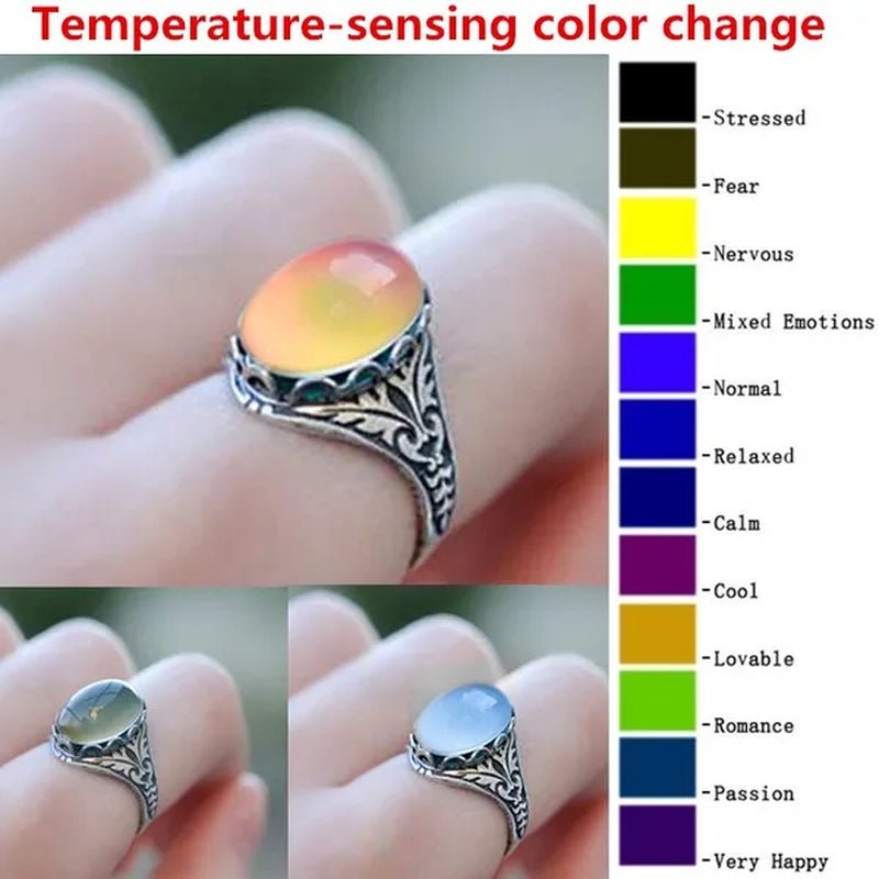 Elegant and Fashionable Retro Women's Ring, Women's Jewelry Accessories Inlaid with Temperature - sensitive Change of The Color of The Main Stone, Romantic Bride Engagement Wedding Rings, Christmas, Anniversary and Birthday Gifts for Her - WORLD TIME VISITS