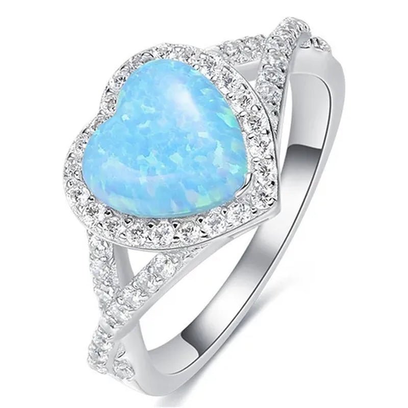 Elegant Exquisite Turquoise Heart Rhinestone Natural Diamond Rings for Women Temeprament White Sapphire Birde Wedding Band Proposal Engagement Party Banquet Ring Size 5 - 12 - WORLD TIME VISITS