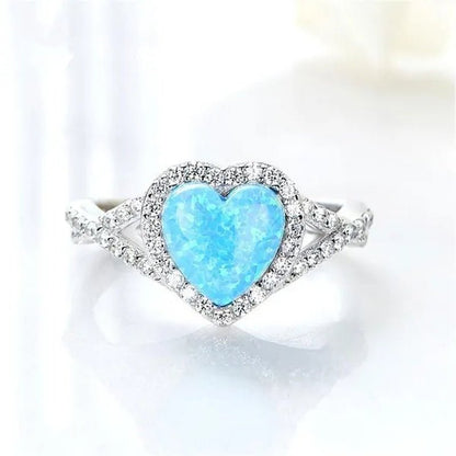 Elegant Exquisite Turquoise Heart Rhinestone Natural Diamond Rings for Women Temeprament White Sapphire Birde Wedding Band Proposal Engagement Party Banquet Ring Size 5 - 12 - WORLD TIME VISITS