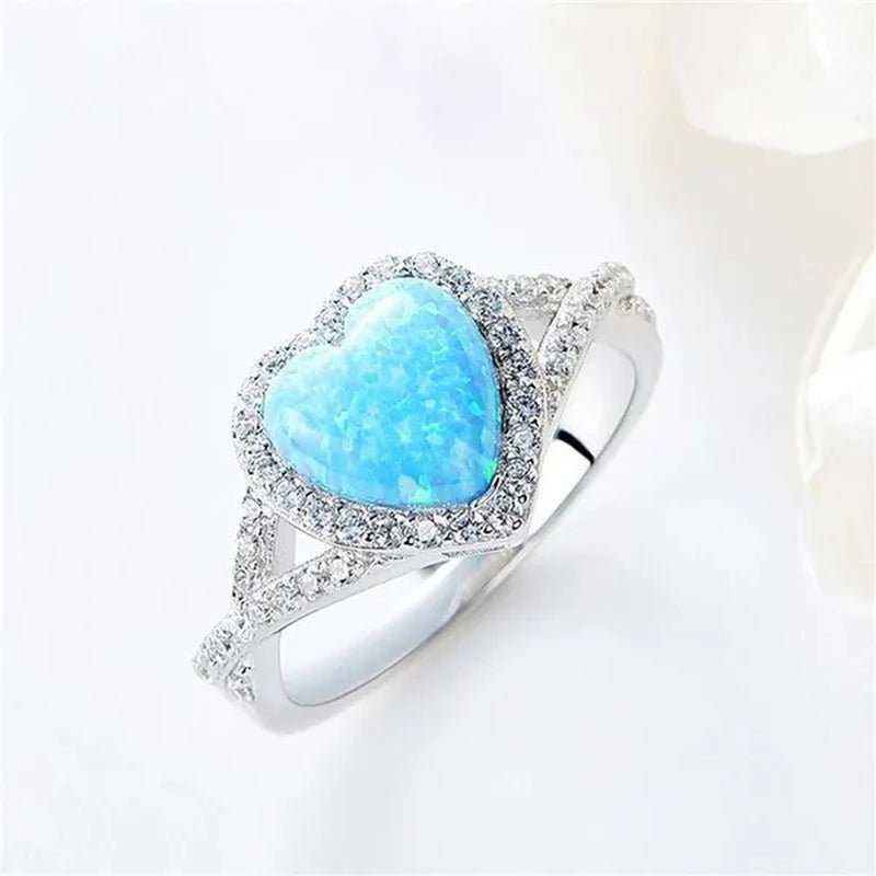 Elegant Exquisite Turquoise Heart Rhinestone Natural Diamond Rings for Women Temeprament White Sapphire Birde Wedding Band Proposal Engagement Party Banquet Ring Size 5 - 12 - WORLD TIME VISITS