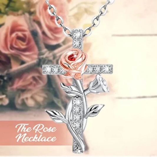 Elegant Fashion Creative Cross Rose Necklace Natural Crystal Cross Diamond Necklace Religious Cross Flower Pendant Women's Necklace Wedding Pendant Birthday Party Anniversary Gift - WORLD TIME VISITS
