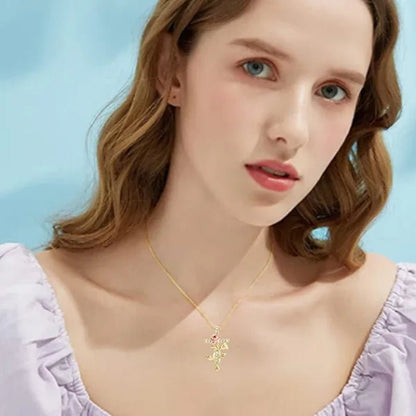 Elegant Fashion Creative Cross Rose Necklace Natural Crystal Cross Diamond Necklace Religious Cross Flower Pendant Women's Necklace Wedding Pendant Birthday Party Anniversary Gift - WORLD TIME VISITS
