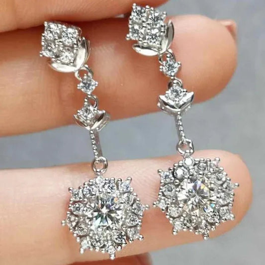 Elegant Lab Diamond Crystal Snowflake Flower Drop Earrings Women Christmas Gifts SSilver Plated Earrings Party Fine Jewelry - WORLD TIME VISITS