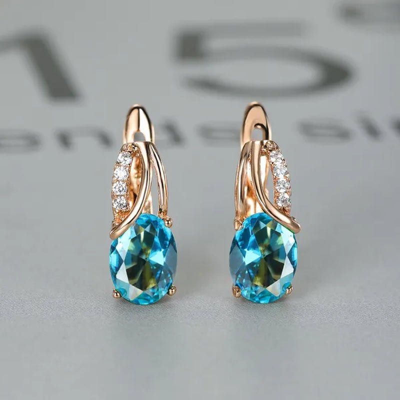 Exquisite 18K Gold Filled Oval Cut Aquamarine Clip On Earrings Woman Huggie Stud Christmas Birthday Gift Diamond Jewelry Bridal Lady Earrings - WORLD TIME VISITS