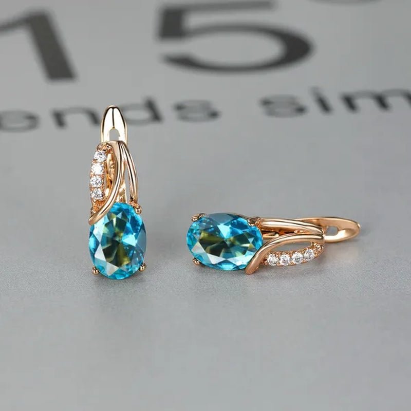 Exquisite 18K Gold Filled Oval Cut Aquamarine Clip On Earrings Woman Huggie Stud Christmas Birthday Gift Diamond Jewelry Bridal Lady Earrings - WORLD TIME VISITS