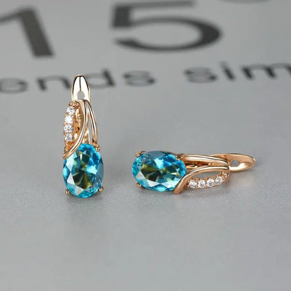 Exquisite 18K Gold Filled Oval Cut Aquamarine Clip On Earrings Woman Huggie Stud Christmas Birthday Gift Diamond Jewelry Bridal Lady Earrings - WORLD TIME VISITS