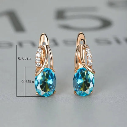 Exquisite 18K Gold Filled Oval Cut Aquamarine Clip On Earrings Woman Huggie Stud Christmas Birthday Gift Diamond Jewelry Bridal Lady Earrings - WORLD TIME VISITS