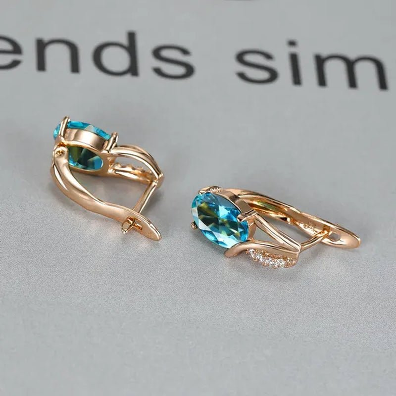 Exquisite 18K Gold Filled Oval Cut Aquamarine Clip On Earrings Woman Huggie Stud Christmas Birthday Gift Diamond Jewelry Bridal Lady Earrings - WORLD TIME VISITS