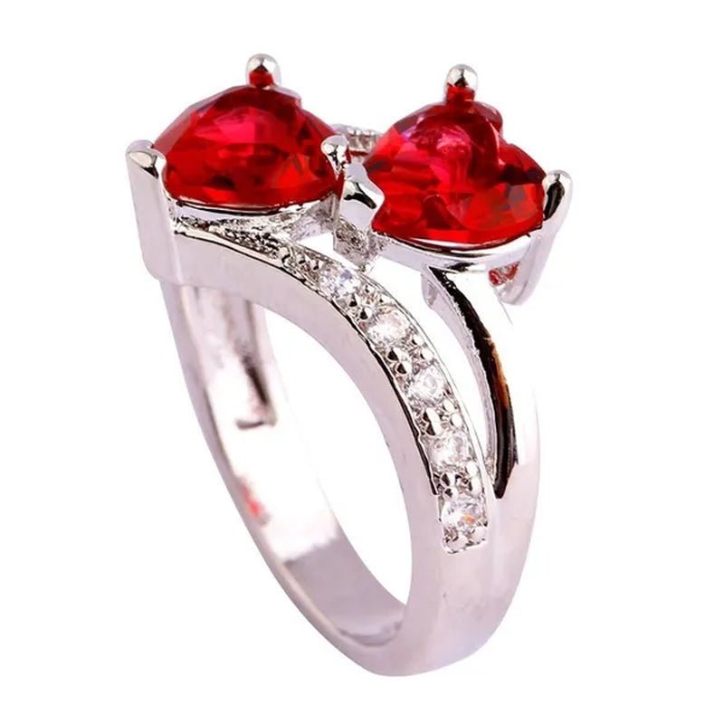 Exquisite 925 Sterling Silver Double Love Heart Rings Natural Sapphire Gemstones Crystal Diamond Wedding Engagement Ring Jewelry Accessories - WORLD TIME VISITS