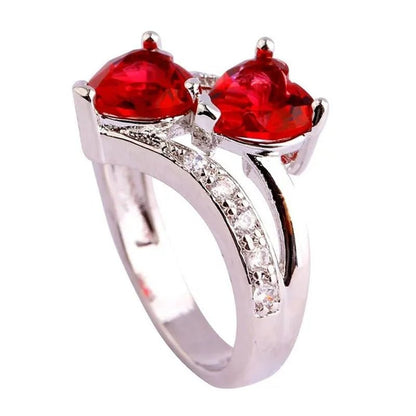 Exquisite 925 Sterling Silver Double Love Heart Rings Natural Sapphire Gemstones Crystal Diamond Wedding Engagement Ring Jewelry Accessories - WORLD TIME VISITS