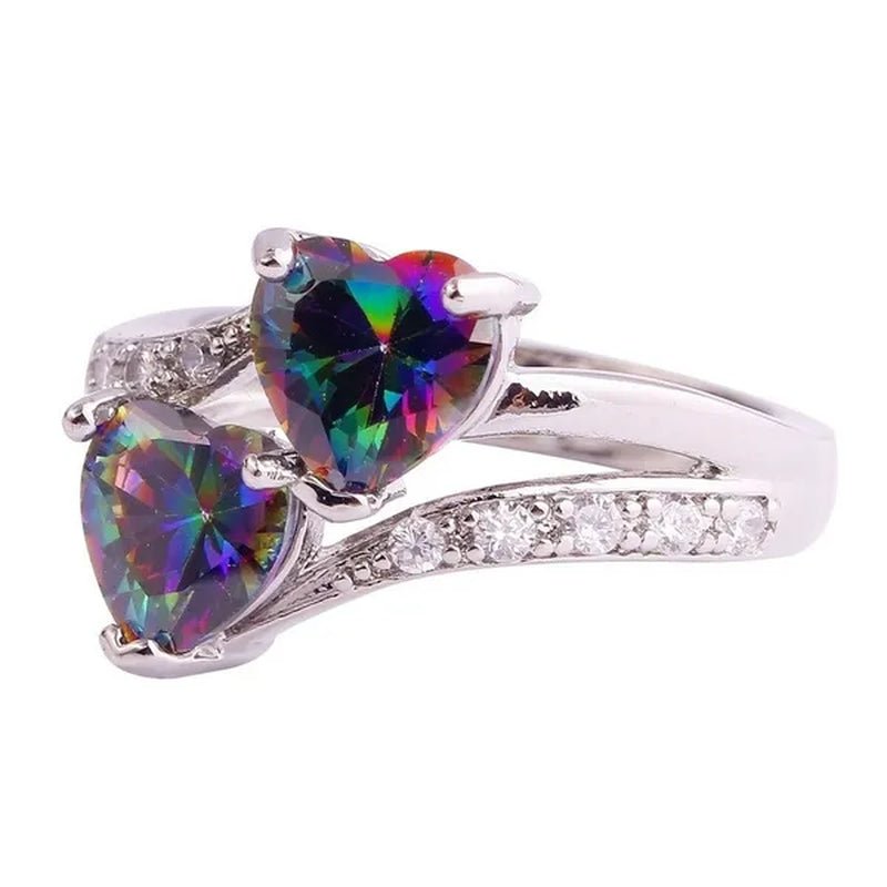 Exquisite 925 Sterling Silver Double Love Heart Rings Natural Sapphire Gemstones Crystal Diamond Wedding Engagement Ring Jewelry Accessories - WORLD TIME VISITS