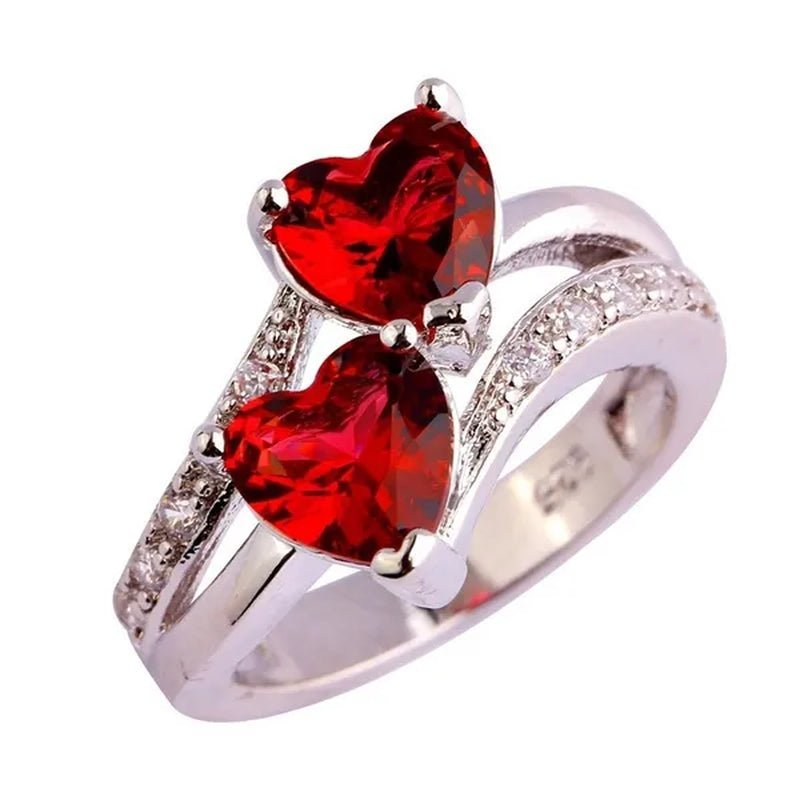 Exquisite 925 Sterling Silver Double Love Heart Rings Natural Sapphire Gemstones Crystal Diamond Wedding Engagement Ring Jewelry Accessories - WORLD TIME VISITS