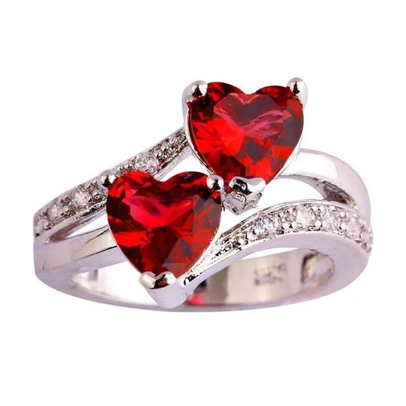 Exquisite 925 Sterling Silver Double Love Heart Rings Natural Sapphire Gemstones Crystal Diamond Wedding Engagement Ring Jewelry Accessories - WORLD TIME VISITS
