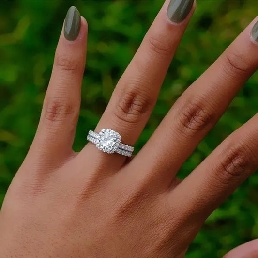 Exquisite 925 Sterling Silver Natural Gemstone White Sapphire Diamond Rings Set Women Wedding Engagement Fine Jewelry - WORLD TIME VISITS