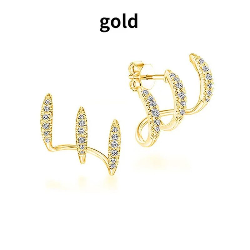 Exquisite and fashionable new Earrings 925 sterling silver diamond inlaid Advanced Design Earrings 18 K gold three - layer arc Earrings - WORLD TIME VISITS