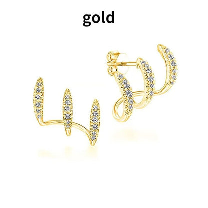 Exquisite and fashionable new Earrings 925 sterling silver diamond inlaid Advanced Design Earrings 18 K gold three - layer arc Earrings - WORLD TIME VISITS