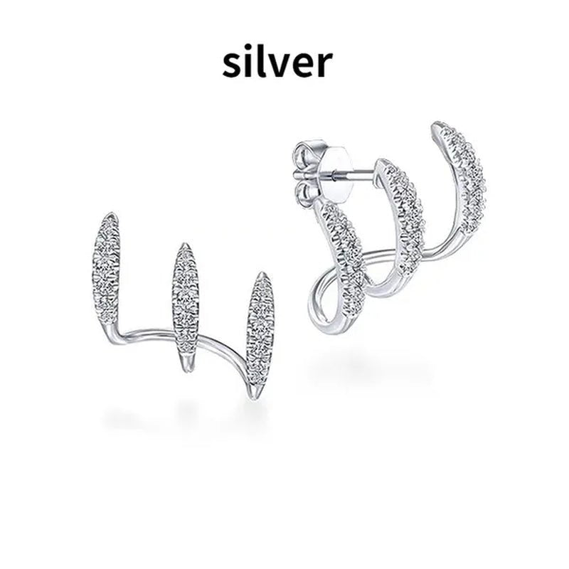 Exquisite and fashionable new Earrings 925 sterling silver diamond inlaid Advanced Design Earrings 18 K gold three - layer arc Earrings - WORLD TIME VISITS
