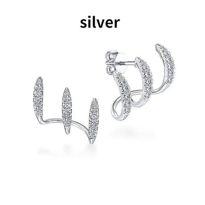 Exquisite and fashionable new Earrings 925 sterling silver diamond inlaid Advanced Design Earrings 18 K gold three - layer arc Earrings - WORLD TIME VISITS