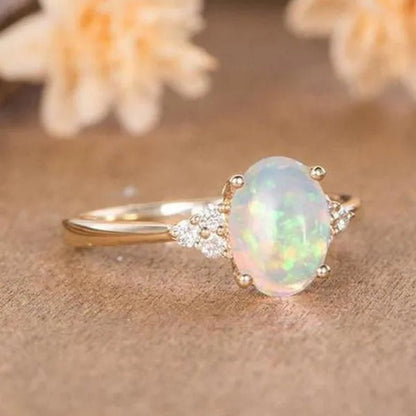 Exquisite and Fashionable White Stone Opal Rings for Women Mother's Day Zircon Ring European and American Bridal Party Wedding Engagement Ring Anniversary Party Birthday Family Gift Jewelry - WORLD TIME VISITS