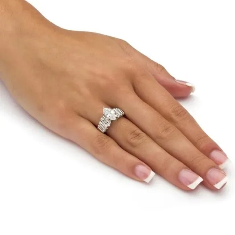 Exquisite Elegant Bridal Wedding Rings for Women Jewelry Micro Pave Diamond Claw Setting Marquise White Sapphire Rings - WORLD TIME VISITS