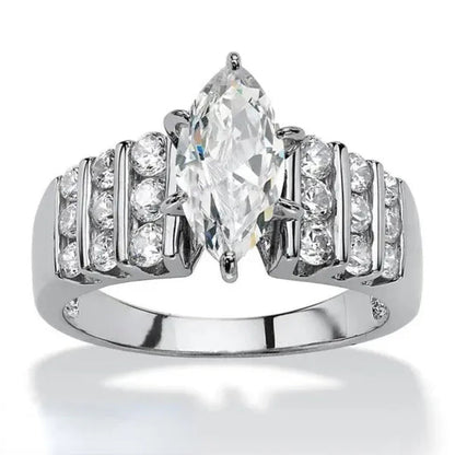 Exquisite Elegant Bridal Wedding Rings for Women Jewelry Micro Pave Diamond Claw Setting Marquise White Sapphire Rings - WORLD TIME VISITS