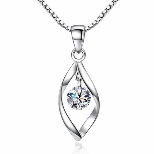 Exquisite Elegant Bridal Wedding Silver Plated Necklace for Women White Sapphire Teardrop Pendant Necklace - WORLD TIME VISITS