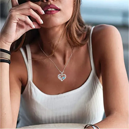 Exquisite Fashion Women Creative Heart Shaped Turtle Necklace Mother Child Turtle Sapphire Pendant Engagement Necklace Women Animal Jewelry Party Anniversary Gift - WORLD TIME VISITS