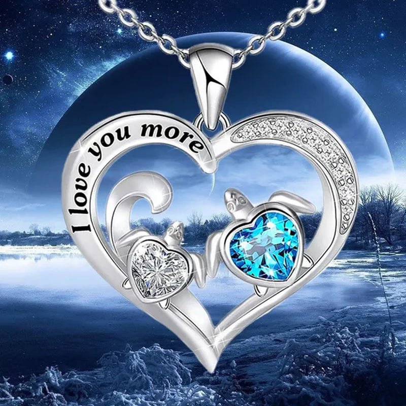 Exquisite Fashion Women Creative Heart Shaped Turtle Necklace Mother Child Turtle Sapphire Pendant Engagement Necklace Women Animal Jewelry Party Anniversary Gift - WORLD TIME VISITS