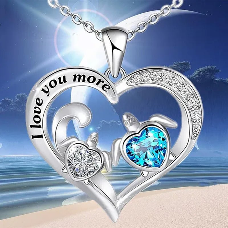 Exquisite Fashion Women Creative Heart Shaped Turtle Necklace Mother Child Turtle Sapphire Pendant Engagement Necklace Women Animal Jewelry Party Anniversary Gift - WORLD TIME VISITS